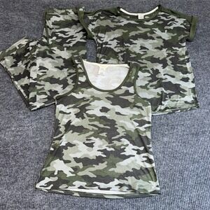 Lucky Brand Women's Small Camo 3pc Pajama Set Pants Tank Tee Lounge Sleepwear